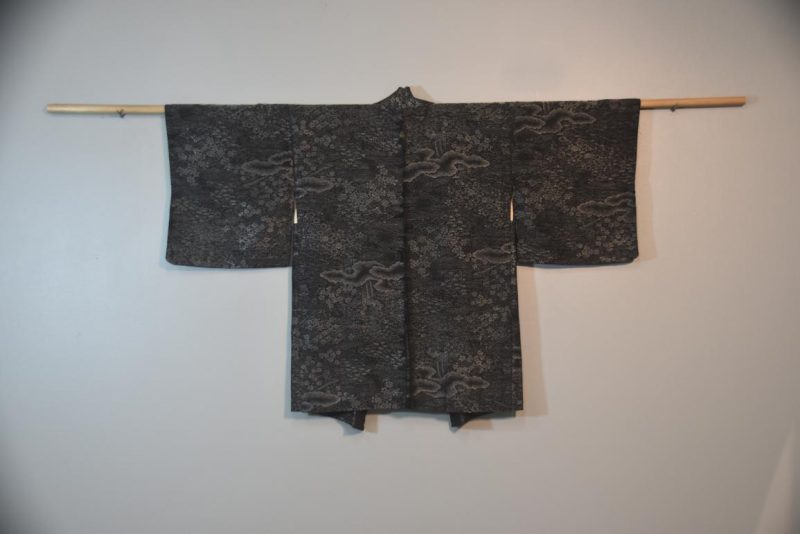Black with Silver Thread Vintage Silk Haori