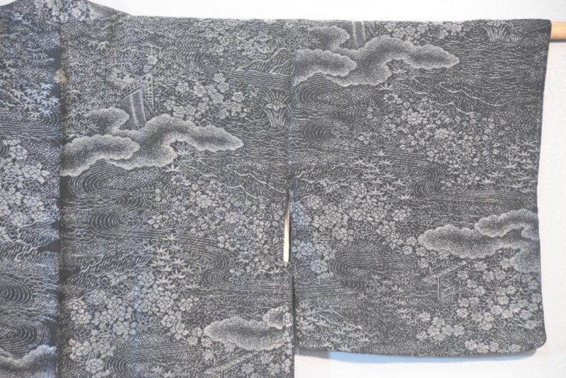 Black with Silver Thread Vintage Silk Haori - Image 10
