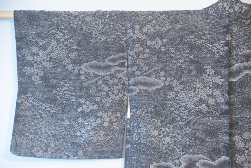 Black with Silver Thread Vintage Silk Haori - Image 9