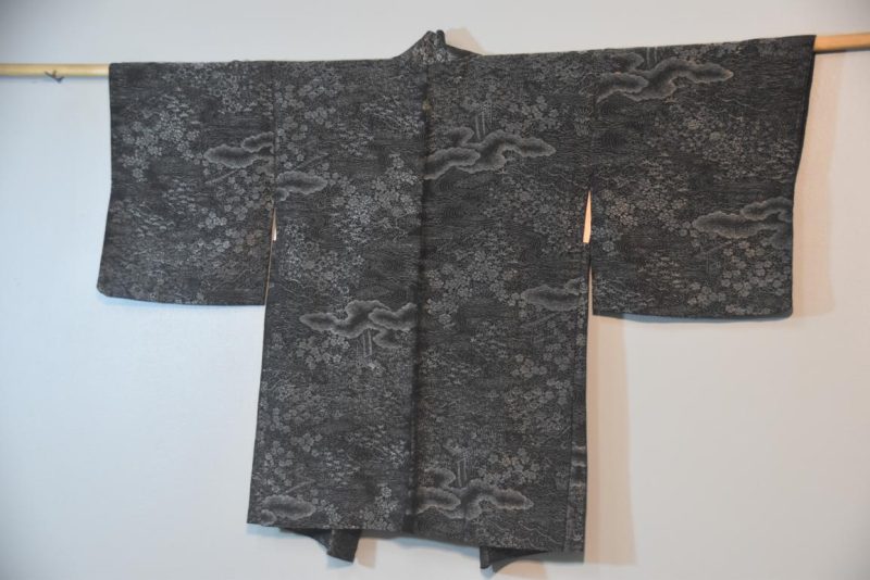 Black with Silver Thread Vintage Silk Haori - Image 7