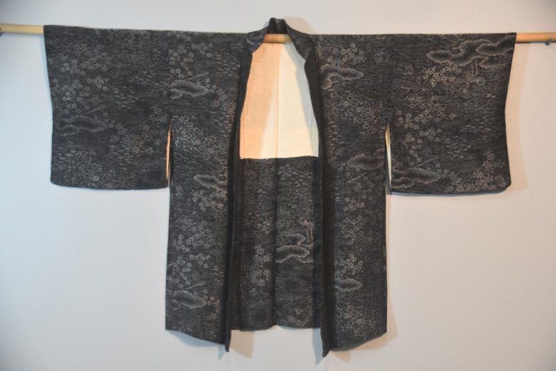 Black with Silver Thread Vintage Silk Haori - Image 3