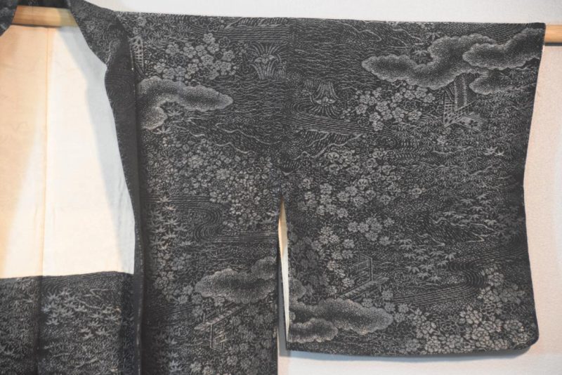 Black with Silver Thread Vintage Silk Haori - Image 6