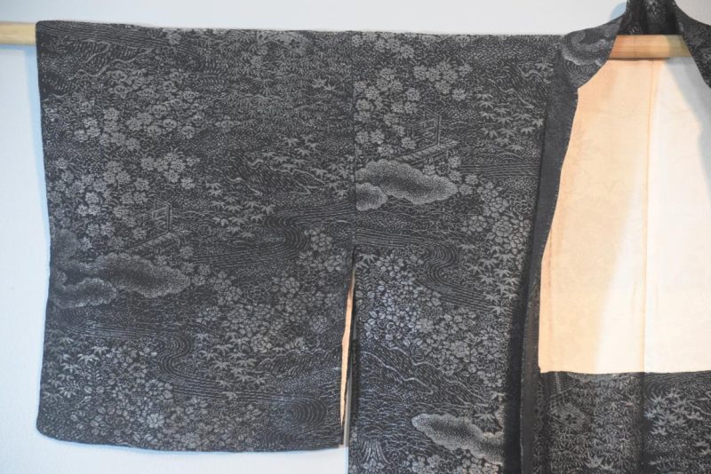 Black with Silver Thread Vintage Silk Haori - Image 5