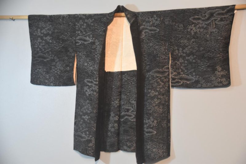 Black with Silver Thread Vintage Silk Haori - Image 8