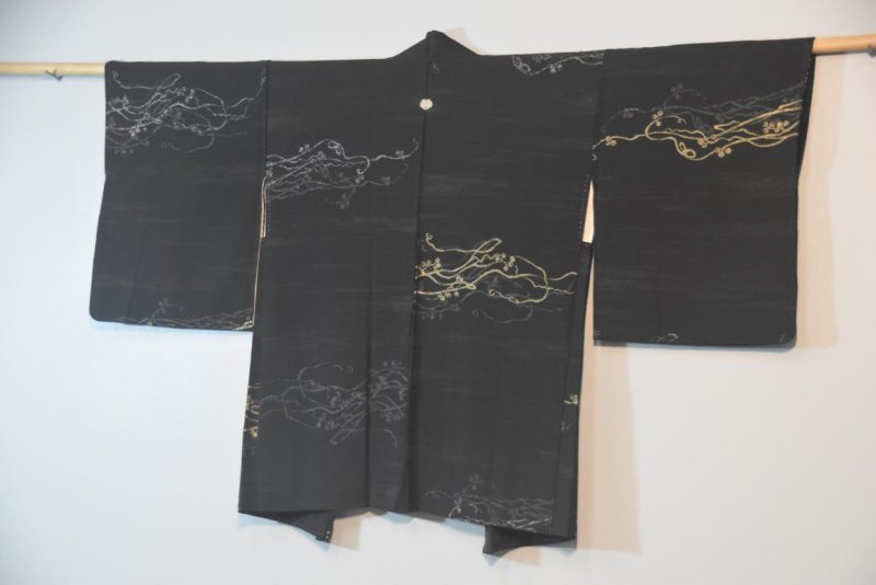 Black with Metallic Thread Vintage Silk Haori - Image 6