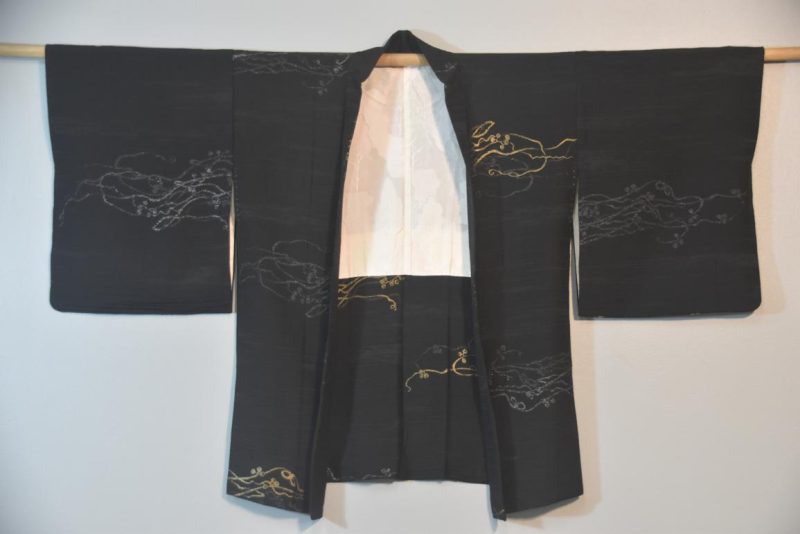 Black with Metallic Thread Vintage Silk Haori - Image 5
