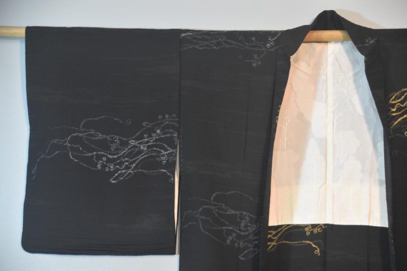 Black with Metallic Thread Vintage Silk Haori - Image 3