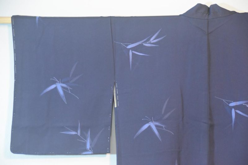 Navy Bamboo Leaf Vintage Silk Haori - Image 8