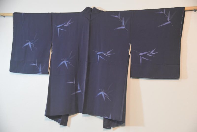 Navy Bamboo Leaf Vintage Silk Haori - Image 7