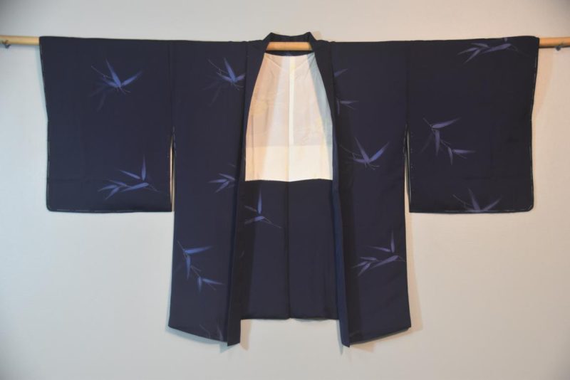 Navy Bamboo Leaf Vintage Silk Haori - Image 5