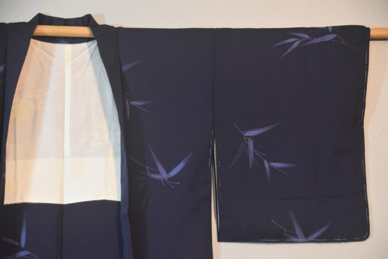 Navy Bamboo Leaf Vintage Silk Haori - Image 4