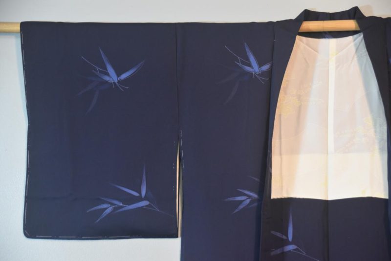 Navy Bamboo Leaf Vintage Silk Haori - Image 3