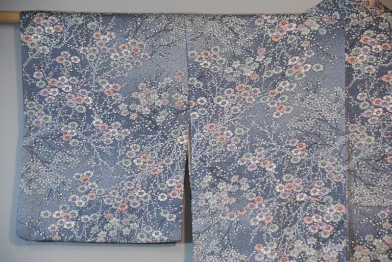 Blue Blossoms Vintage Silk Kimono - Image 4