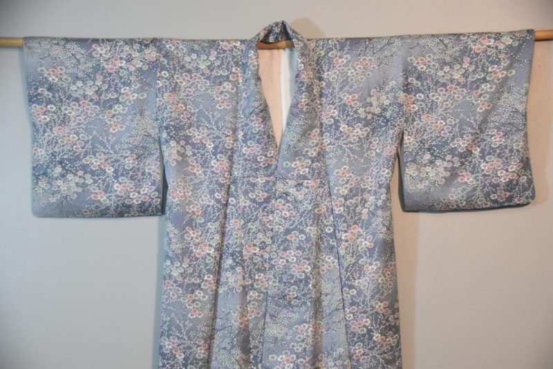 Blue Blossoms Vintage Silk Kimono - Image 7