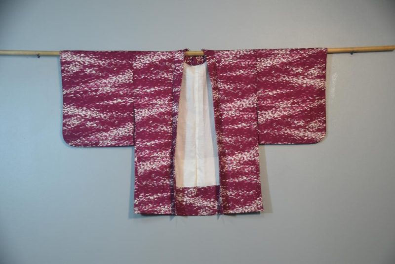White and Maroon Vintage Silk Haori - Image 5