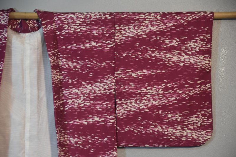 White and Maroon Vintage Silk Haori - Image 4