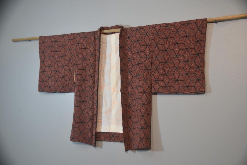 Navy & Red Cubes Vintage Silk Haori - Image 4