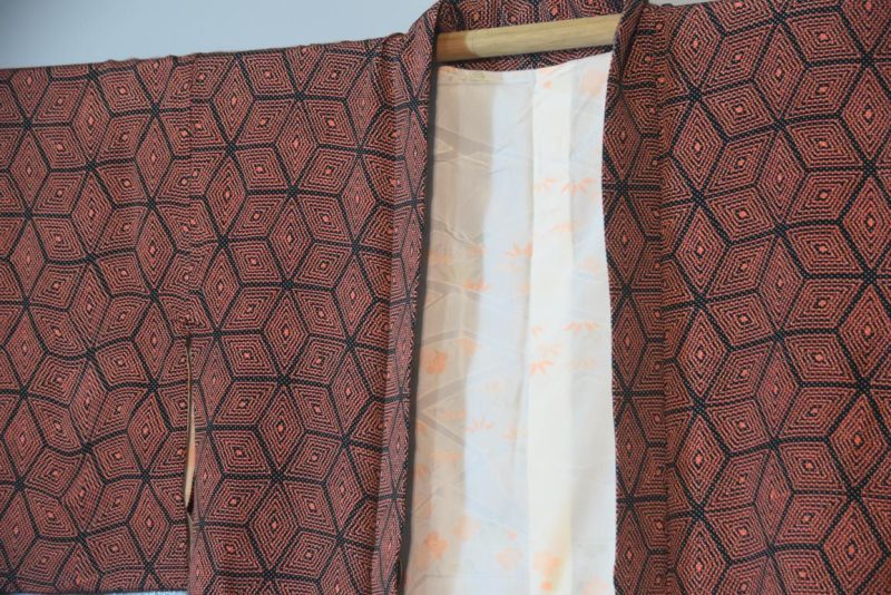 Navy & Red Cubes Vintage Silk Haori - Image 3