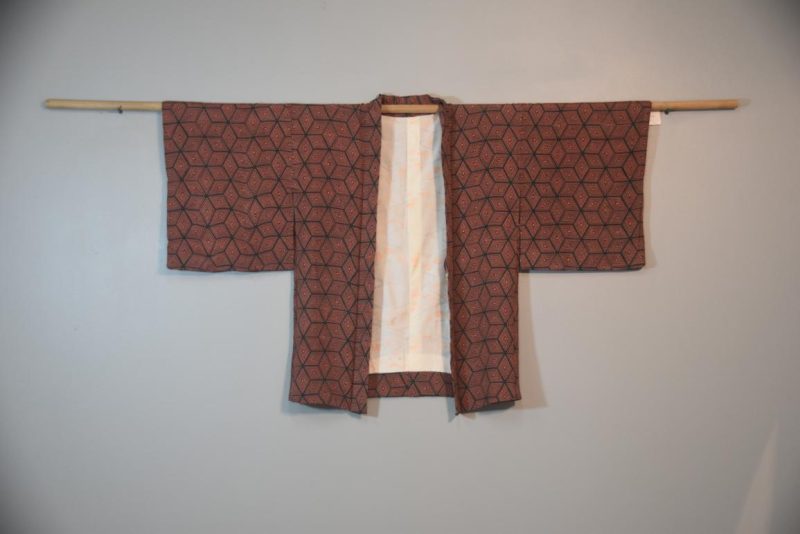 Navy & Red Cubes Vintage Silk Haori