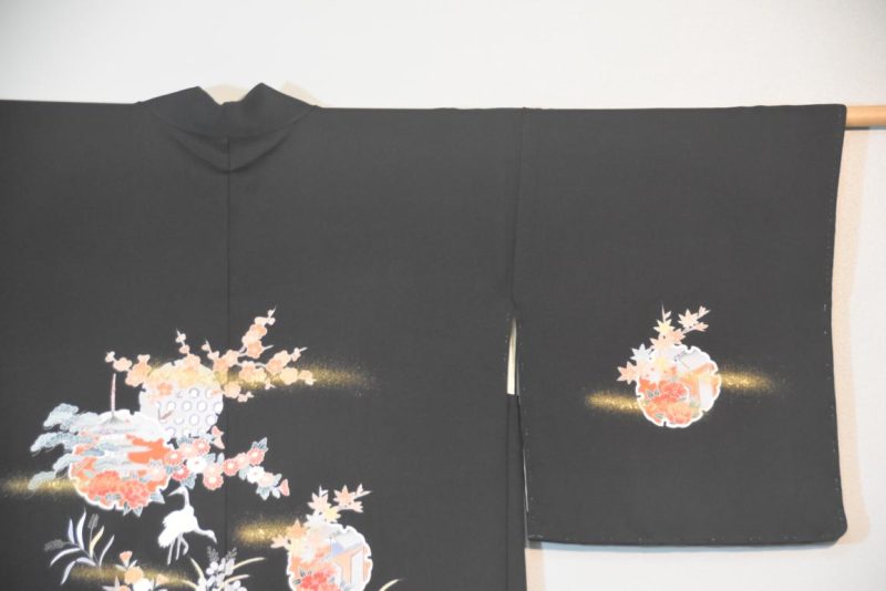 Black Floral Vintage Silk Haori - Image 3