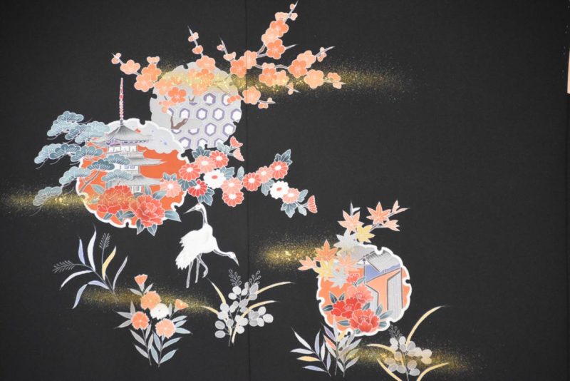Black Floral Vintage Silk Haori - Image 2