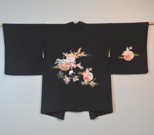 Black Floral Vintage Silk Haori