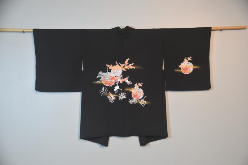 Black Floral Vintage Silk Haori
