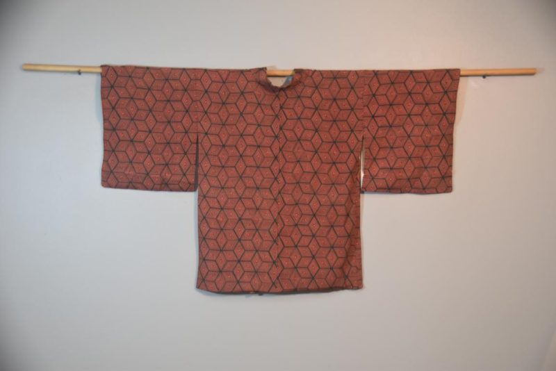 Navy & Red Cubes Vintage Silk Haori - Image 5