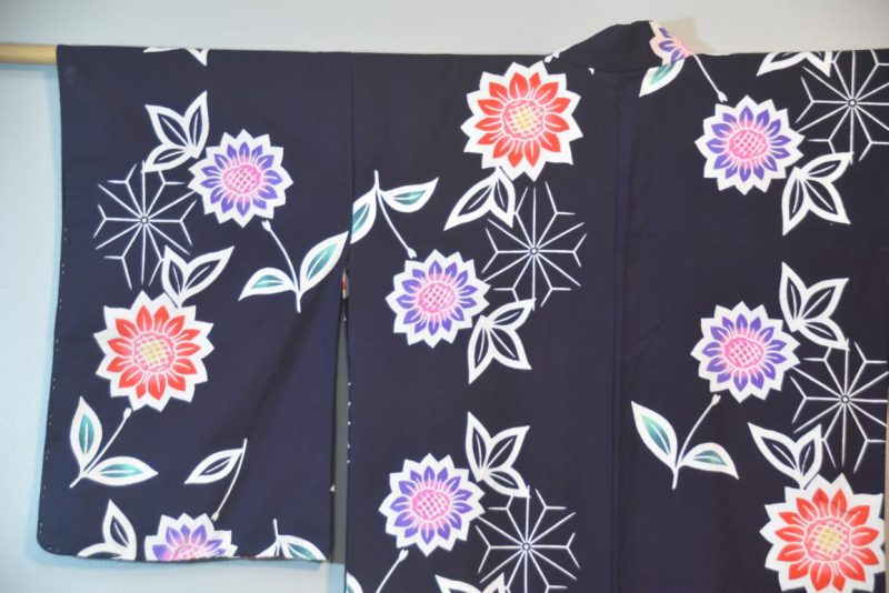 Japanese Flowers Vintage Cotton Yukata - Image 9