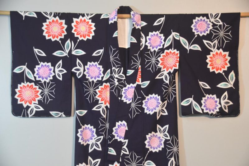 Japanese Flowers Vintage Cotton Yukata - Image 5