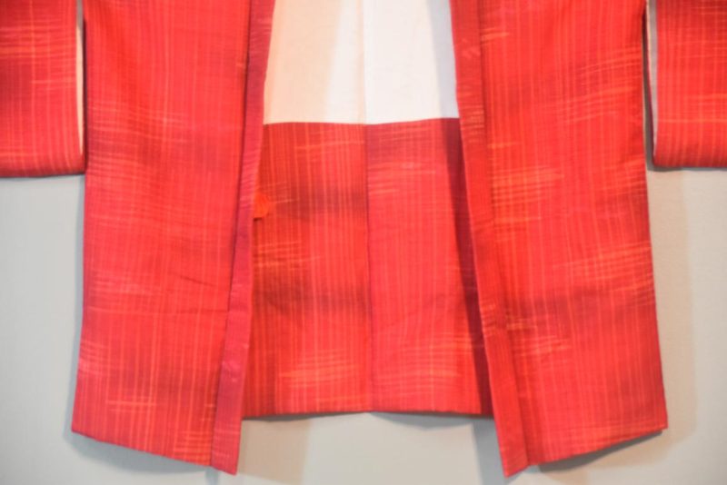 Checkered Pink Orange Vintage Silk Haori - Image 6