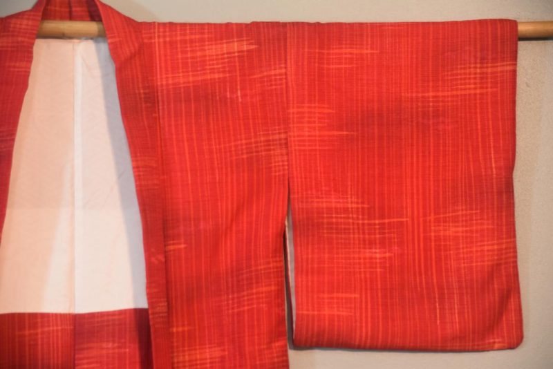 Checkered Pink Orange Vintage Silk Haori - Image 5