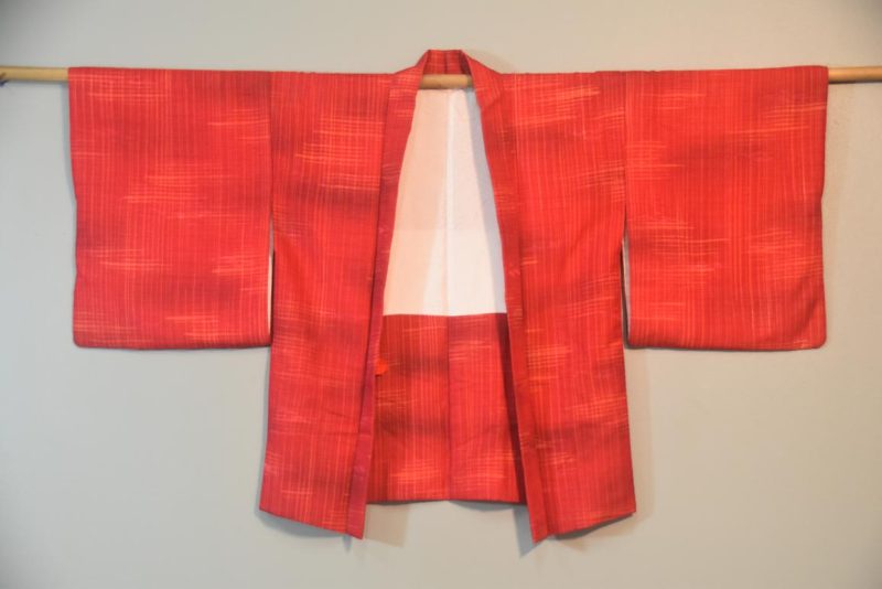 Checkered Pink Orange Vintage Silk Haori - Image 3