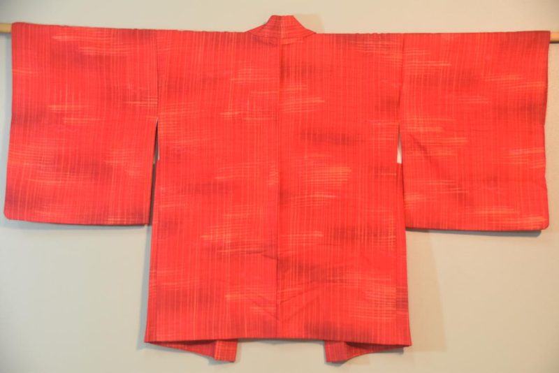 Checkered Pink Orange Vintage Silk Haori - Image 9