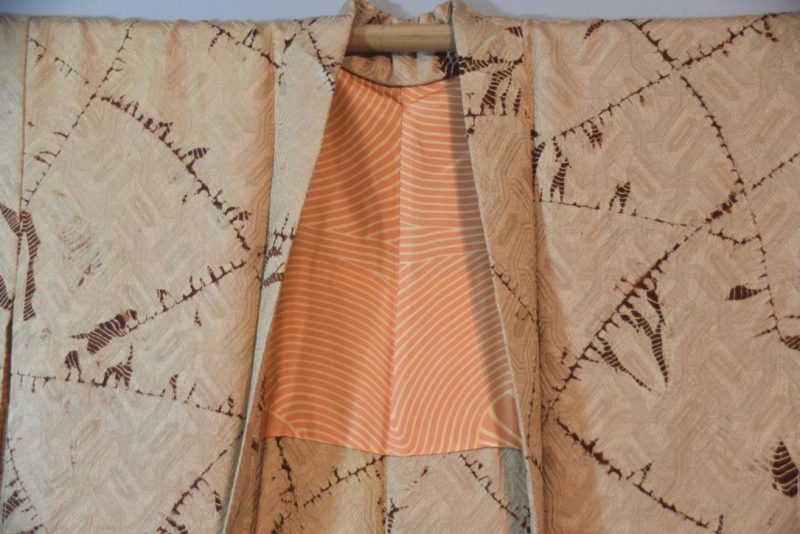 Caramel Jacquard Vintage Silk Haori Jacket - Image 5