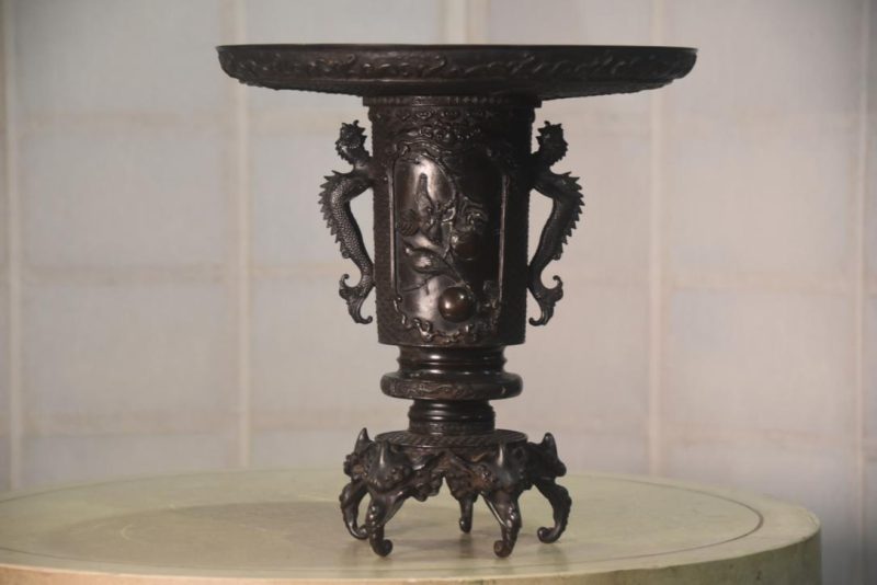 Japanese Cast Bronze Usubata Vase Width:295mm