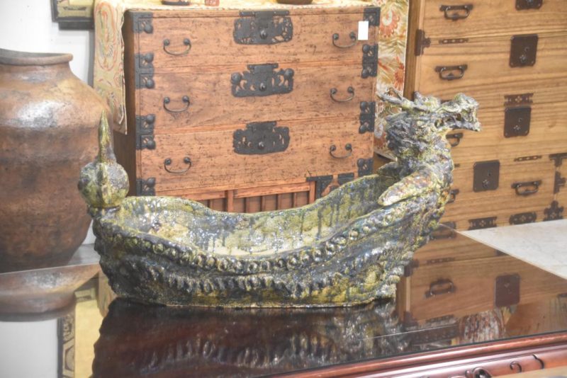 Large Oribe Pottery Dragon Boat Vase Width:1040mm