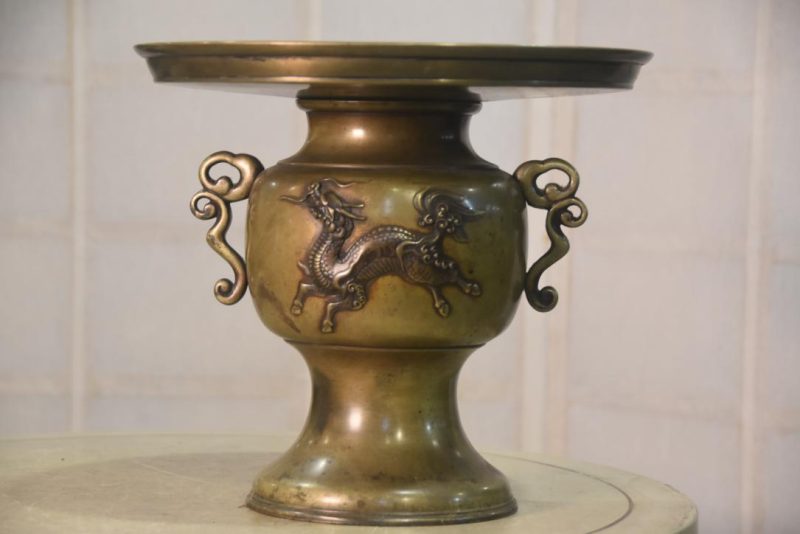 Japanese Phoenix and Dragon Bronze Usubata Vase Width:295mm - Image 4