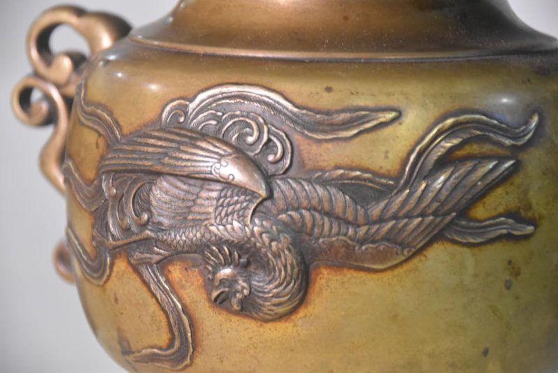 Japanese Phoenix and Dragon Bronze Usubata Vase Width:295mm - Image 2