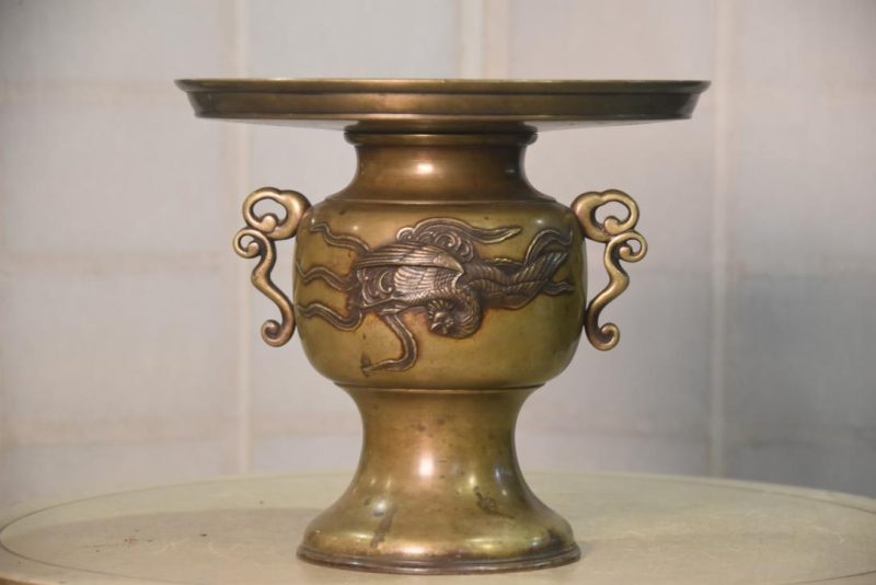 Japanese Phoenix and Dragon Bronze Usubata Vase Width:295mm - Image 8