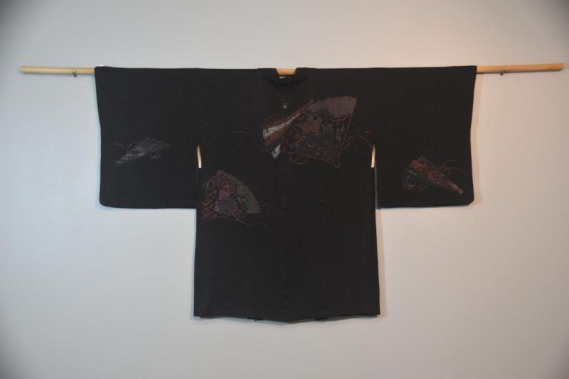 Black Fan Vintage Japanese Silk Haori