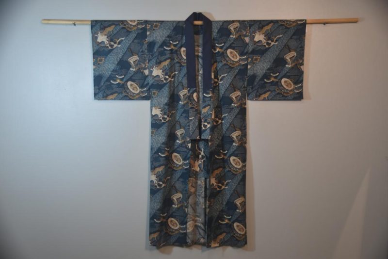 Cranes & Clouds Mid Blue Man's Kimono