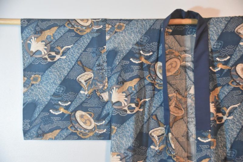 Cranes & Clouds Mid Blue Man's Kimono - Image 3