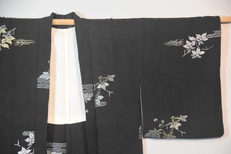 Silvery Leaves Vintage Japanese Silk Haori - Image 4