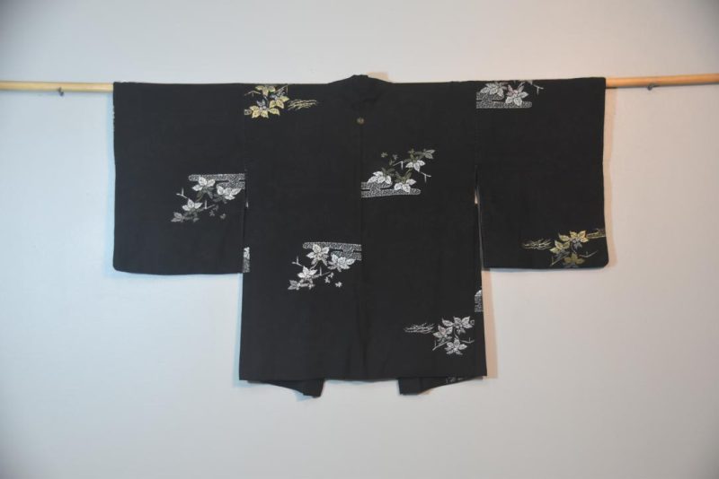 Silvery Leaves Vintage Japanese Silk Haori