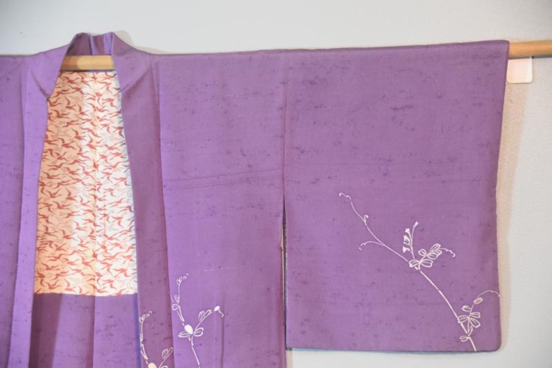 Lilac Purple Tsumugi (Slubbed Silk) Vintage Silk Haori Jacket - Image 3