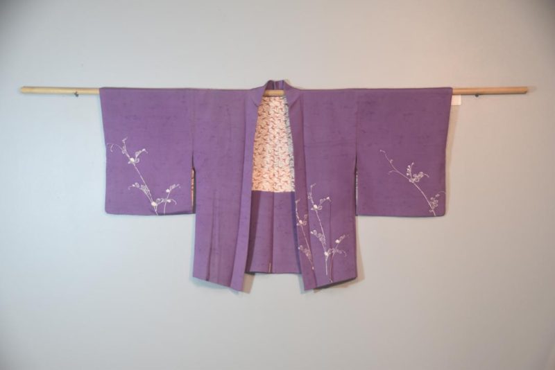 Lilac Purple Tsumugi (Slubbed Silk) Vintage Silk Haori Jacket