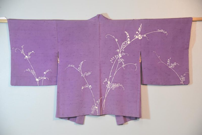 Lilac Purple Tsumugi (Slubbed Silk) Vintage Silk Haori Jacket - Image 6