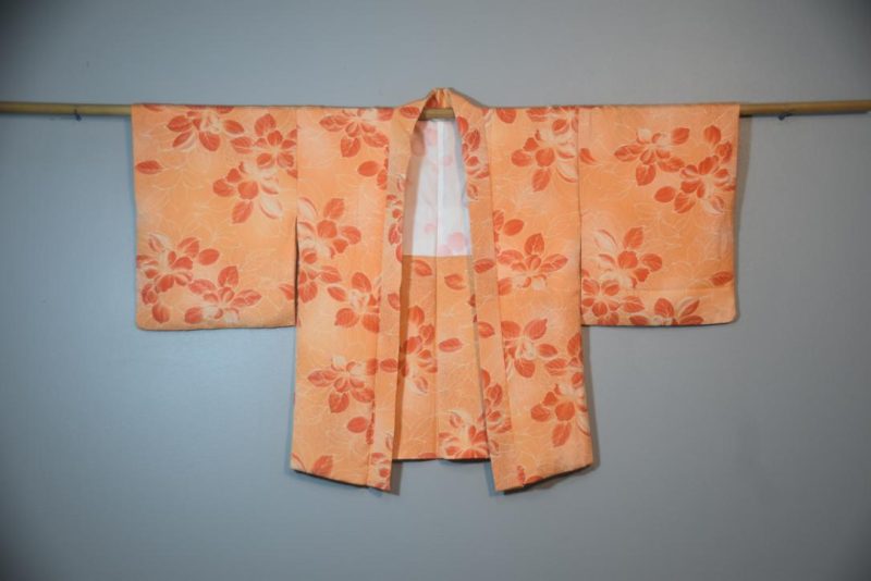 Peach Flowers Vintage Silk Haori Jacket - Image 5