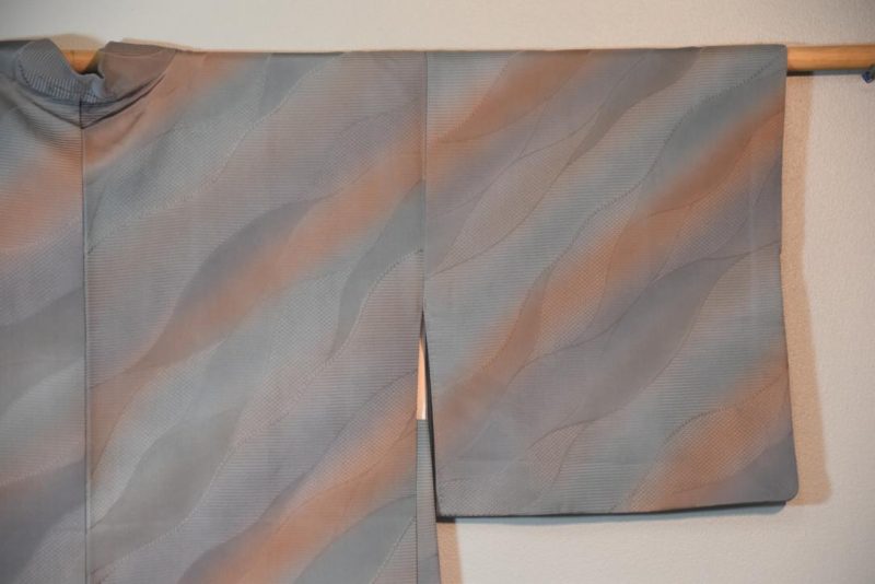 Mauve and Grey Vintage Silk Haori Jacket - Image 3